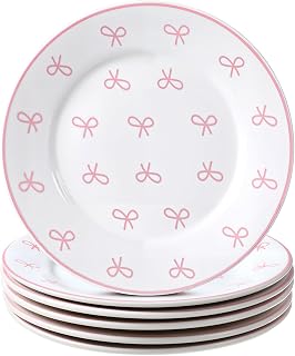 Honeydak 6 Pcs 6 Inch Pink Bow Ceramic Dessert Plates Coquette Bachelorette