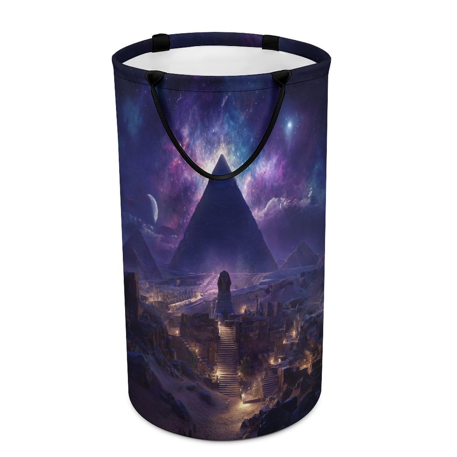 LUYYSKY Beautiful Retro Pyramid Egypt Collapsible Dirty Clothes Basket, Modern Realistic Starry Outer Space Planet Egyptian Portable Clothes Storage Laundry Basket-40 CM Dia, 69 CM High