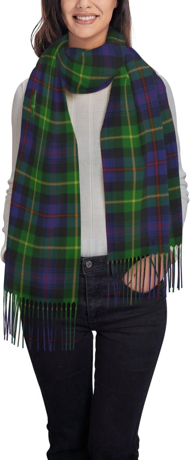 Women's Scarf Shawl, Soft Faux Cashmere Tassel Scarf, Winter Warm Plaid Scarf Gift