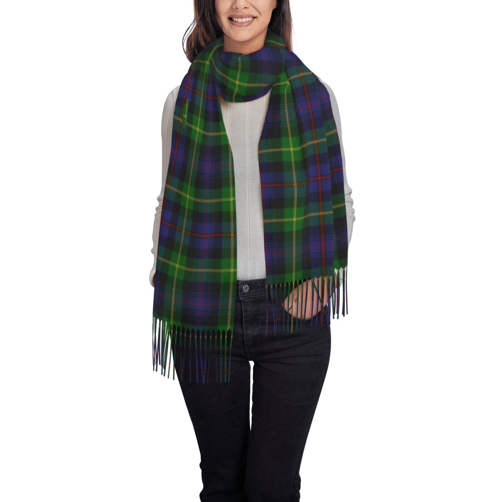 Women's Scarf Shawl, Soft Faux Cashmere Tassel Scarf, Winter Warm Plaid Scarf Gift
