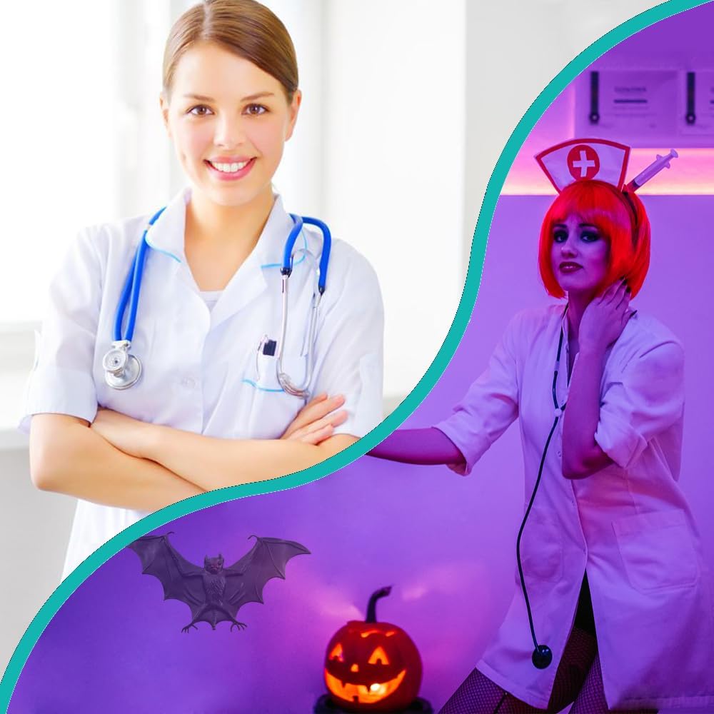 White Nurse Lab Costume Set For Women Short Sleeve Coat W/Cap Pantyhose Pocket watch - Image 7