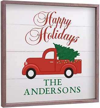 GiftsForYouNow Happy Holidays Red Truck Wood Pallet Personalized Wall Decor, 10x10