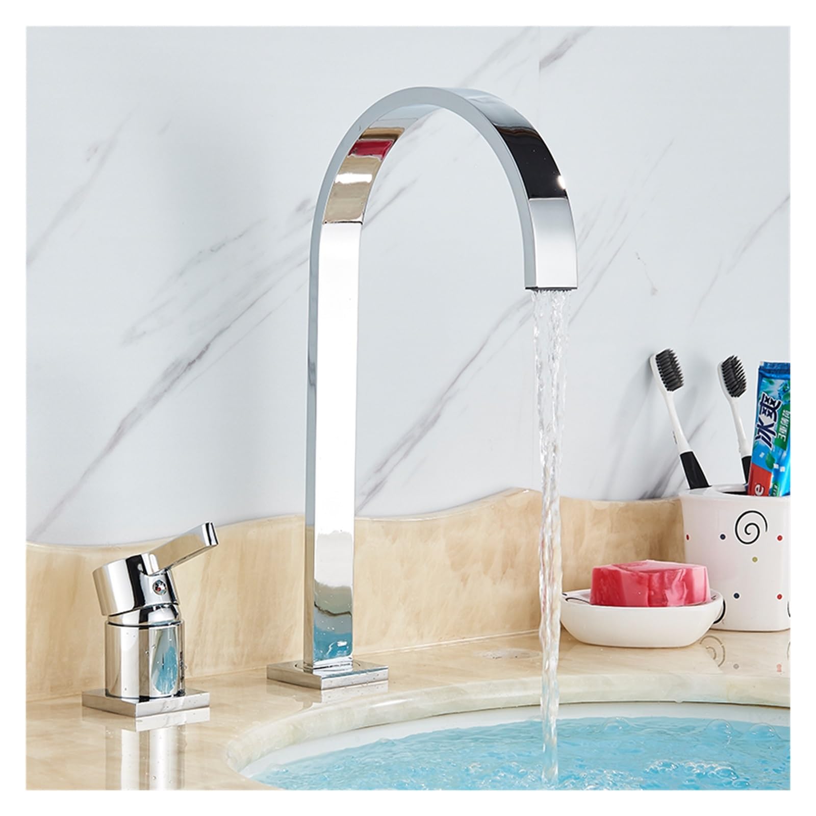Mitigeur de lavabo fini chrome anti-éclaboussures pivotant pour vasque peu profonde