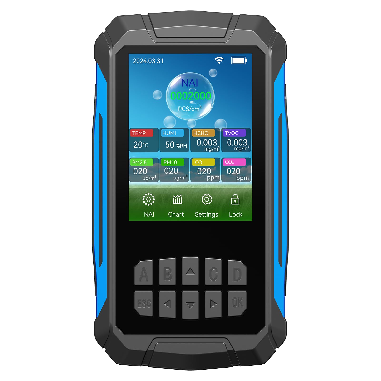 Jeffergarden Monitor della qualità Dell'aria 10 in 1 Tester della qualità Dell'aria Interna Rilevatore della con Concentrazione di Ioni Negativi PM2.5 PM10 CO2 TVOC Umidità (BLACK)