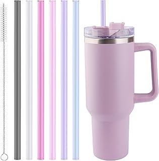 Joshey 12 Inch Tritan Replacement Straws for Stanley 40oz Tumbler - 6 Pack Reusable Long Straws with Cleaning Brush, Fits 30oz & 40oz Stanley Cup Accessories, BPA-Free (6 Colors)