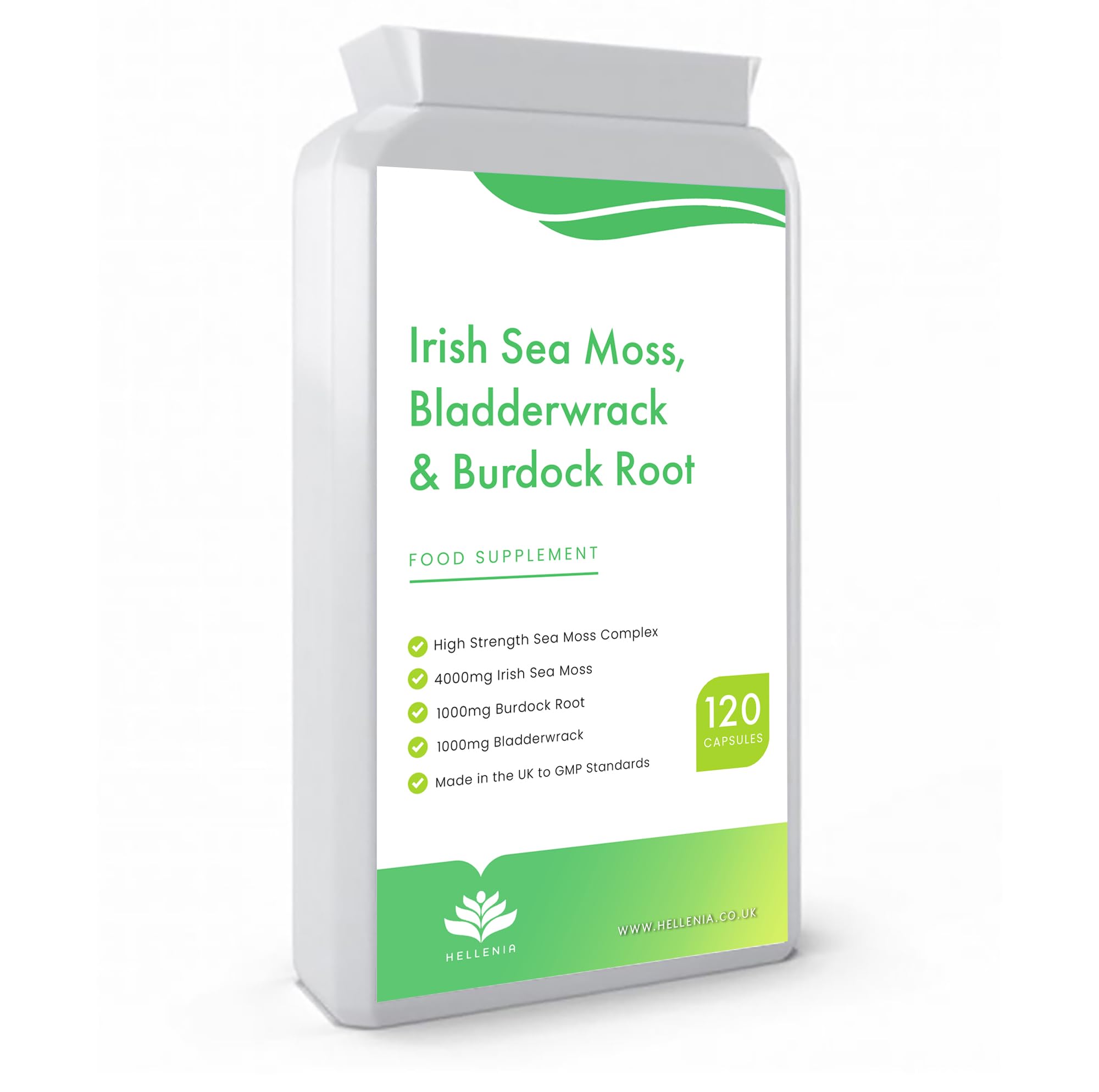 Hellenia Sea Moss Complex 6000mg with Bladderwrack & Burdock Root - 120 Capsules