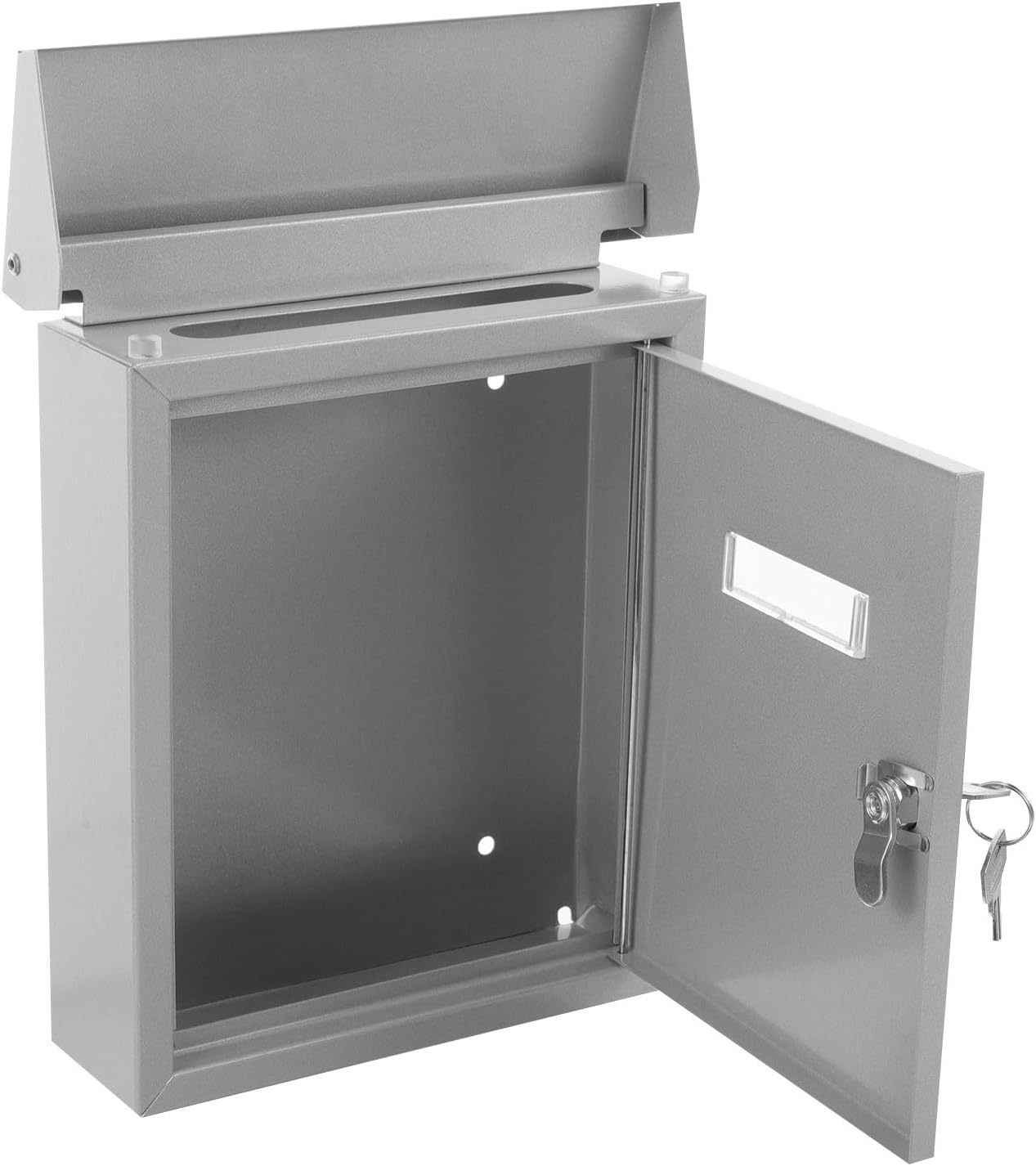 Vintage Metal Wall Mount Mailbox Silver, Retro Style External Post Box with Hanging Mail Organizer for Outdoor Home Use
