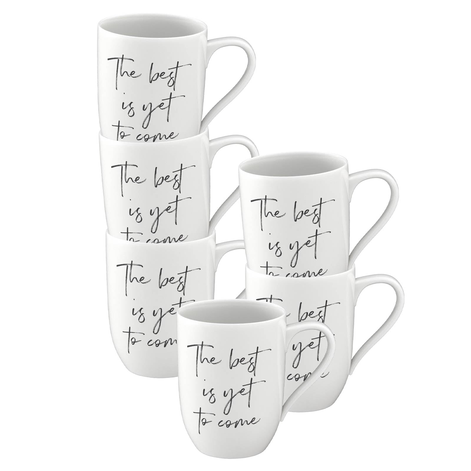Villeroy & Boch Lot de 6 tasses avec anse « The Best is yet to Come » - 280 ml - En porcelaine de qualité supérieure - Blanc/noir