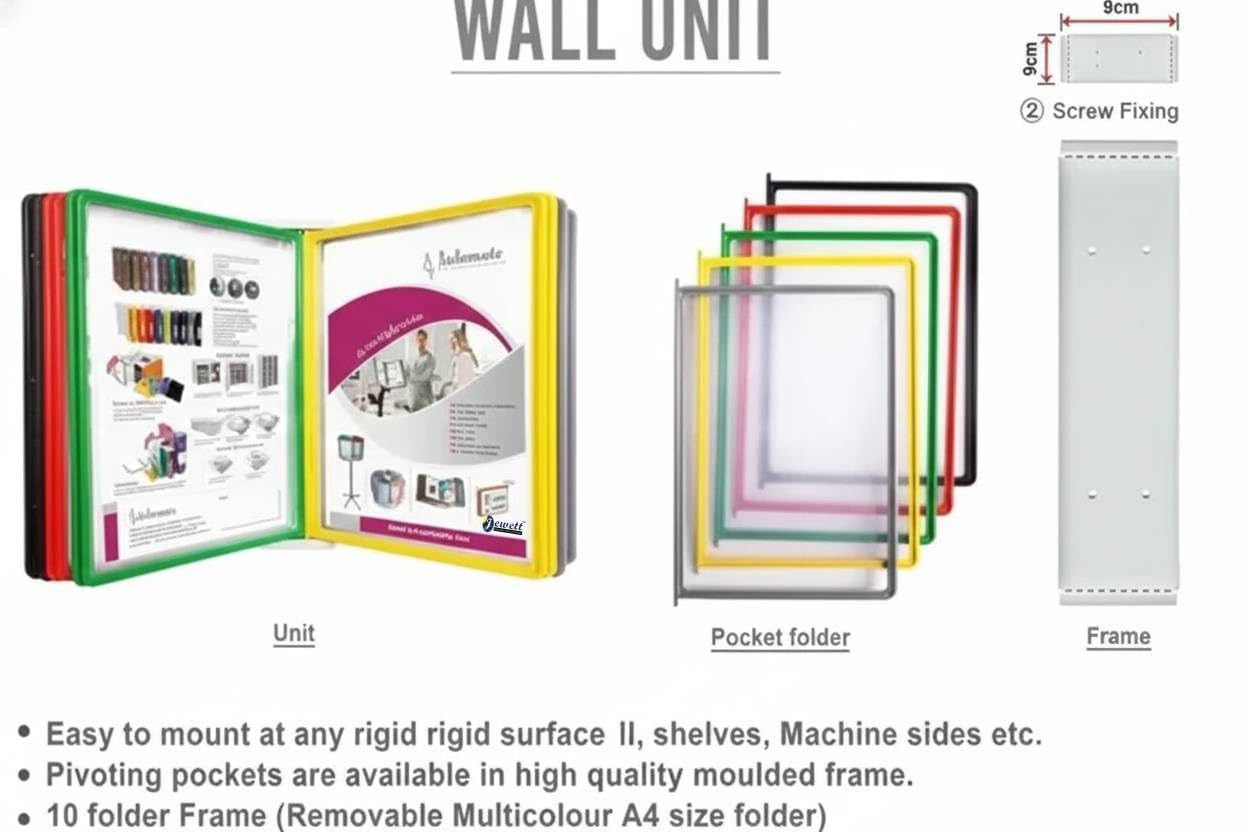 JEWETT Heavy-Duty Plastic Wall-Mounted Document Organizer ,5 Multicolored A4 Hanging Folders for Office, Home, Classroom & Workspace Filing (Pack of 2) 2