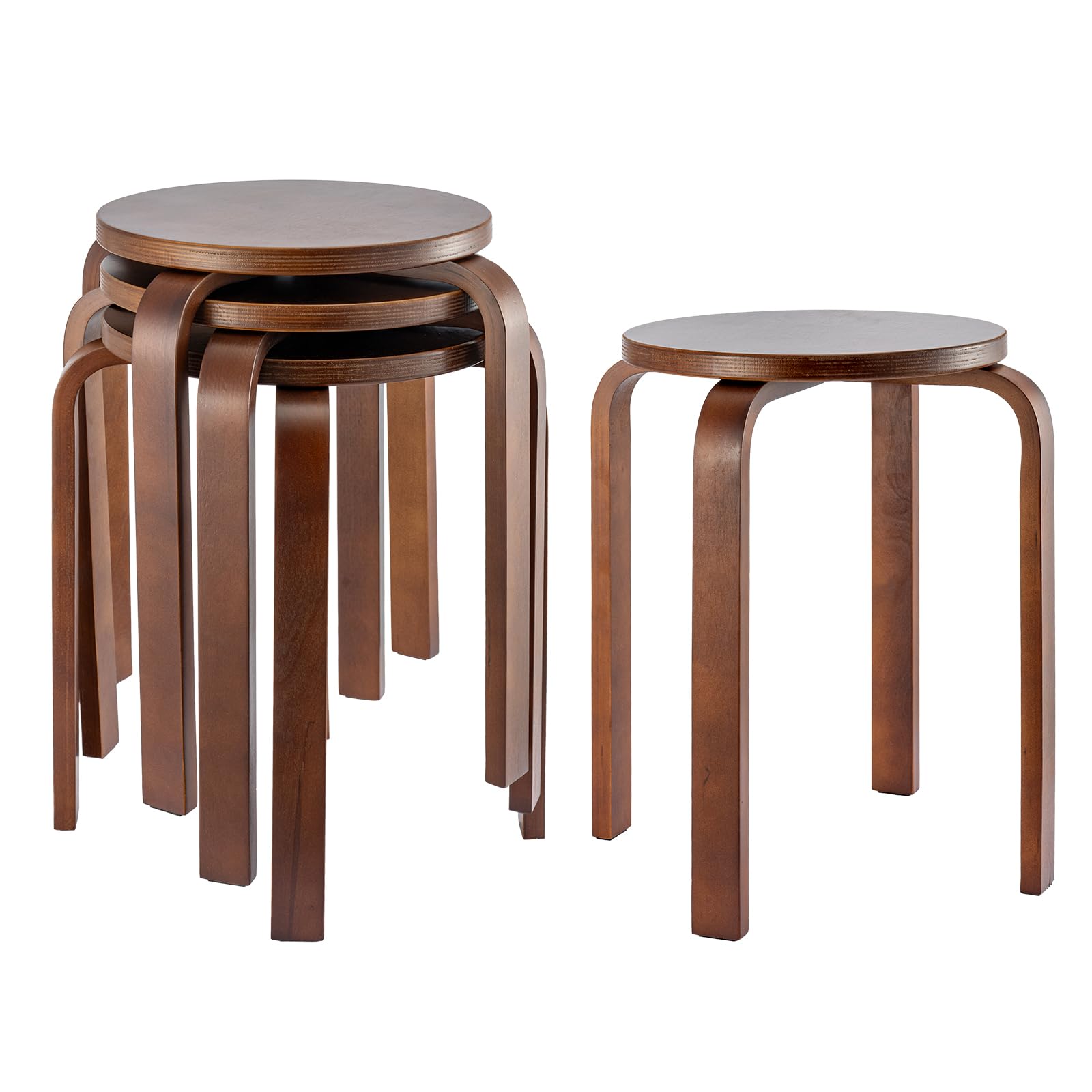 Solid Wooden Stool 4PCS Stackable Chairs Anti Slip Pads 45×32×32cm Brown