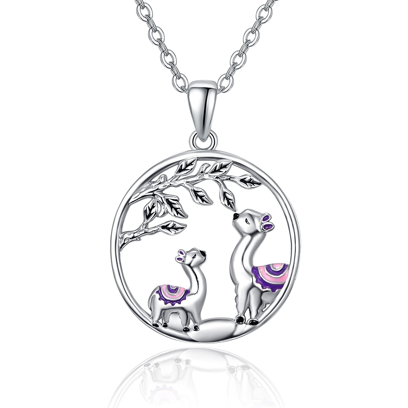 TANGPOET 925 Sterling Silver Jewelry Llama Alpaca Pendant Necklace Gifts for Women Girls, Adjustable 18 + 2 inches