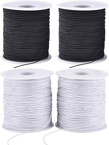 Stretchy String for Bracelets, 4 Rolls 1 mm Sturdy Elastic String Elastic Cord for Jewelry Making, Necklaces, Beading (2 Black+ 2 White)