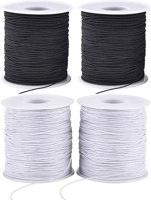 Stretchy String for Bracelets, 4 Rolls 1 mm Sturdy Elastic String Elastic Cord for Jewelry Making, Necklaces, Beading (2 Black+ 2 White)