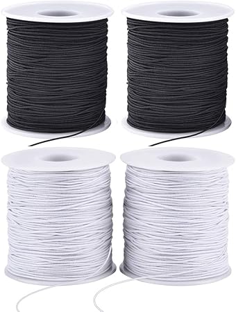 Stretchy String for Bracelets, 4 Rolls 1 mm Sturdy Elastic String Elastic Cord for Jewelry Making, Necklaces, Beading (2 Black+ 2 White)