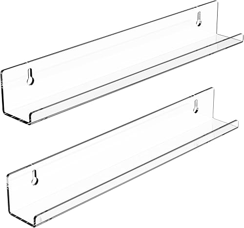 Paquete de 2 estantes de discos de vinilo, soporte de pared para discos de vinilo de 12 pulgadas para discos, estantes flotantes de acrílico