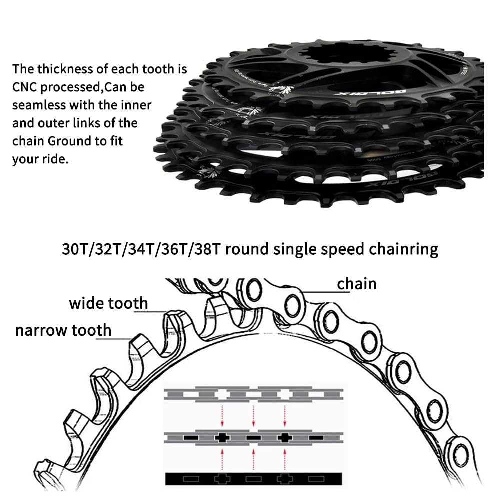 Guarnitura per Mountain Bike a velocità Singola 170/175 mm Guarniture 30/32/34/36/38T Corona a Denti Stretti e Larghi Set di pedivelle Integrate Cave con Movimento Centrale BSA Adatto a 9-12