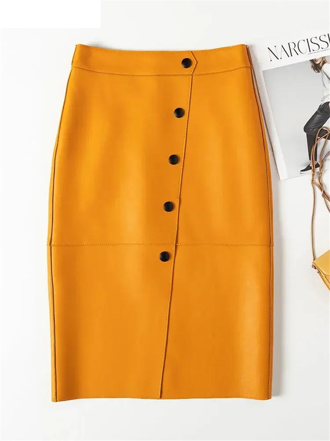 Gonna in vera pelle da donna a vita alta gonna avvolgente in pelle di pecora gonne eleganti di media lunghezza