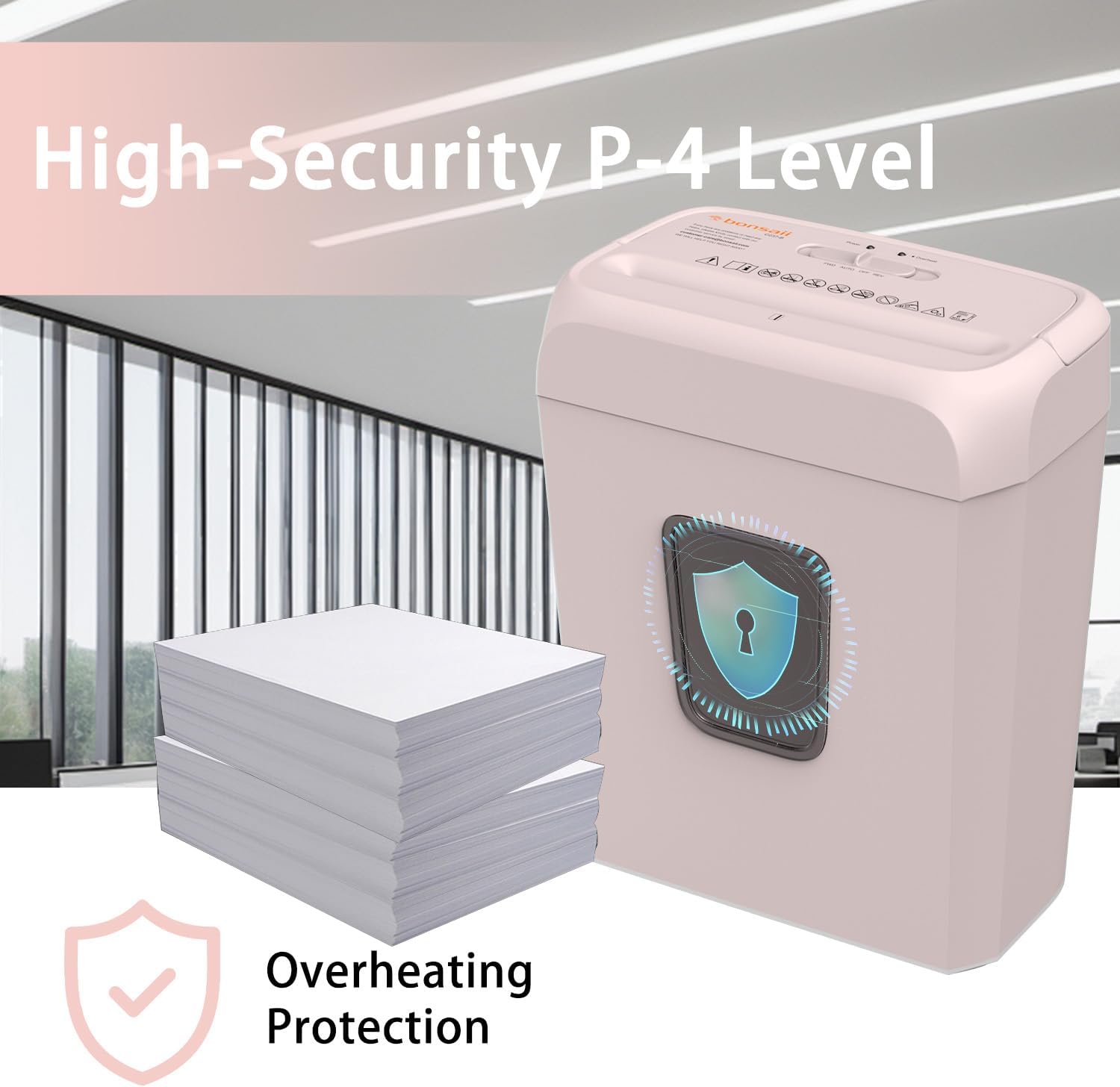 Bonsaii 5-Sheet Crosscut Shredder for Home & Office, Shreds Paper, Credit Cards, Staples & Paper Clips, 3.4-Gallon Pullout Bin, Compact & Stylish in Pink