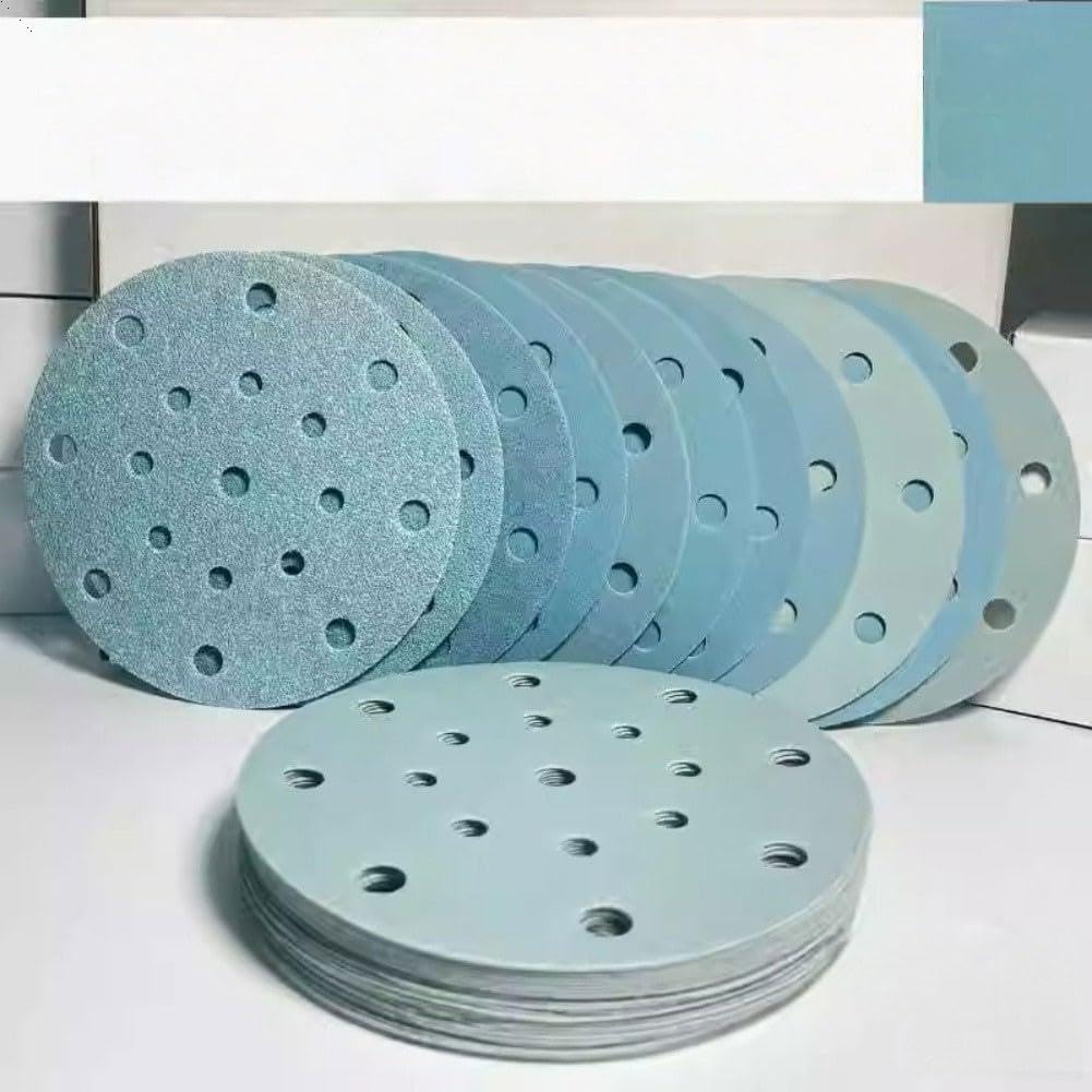 50PCS 6 Inch Sanding Discs 17 Holes Self-Adhesive 60#-800# Grit Emery Paper Flocking Emery Paper Disc for Car Paint Scratch Removal and Polishing(320 mesh)
