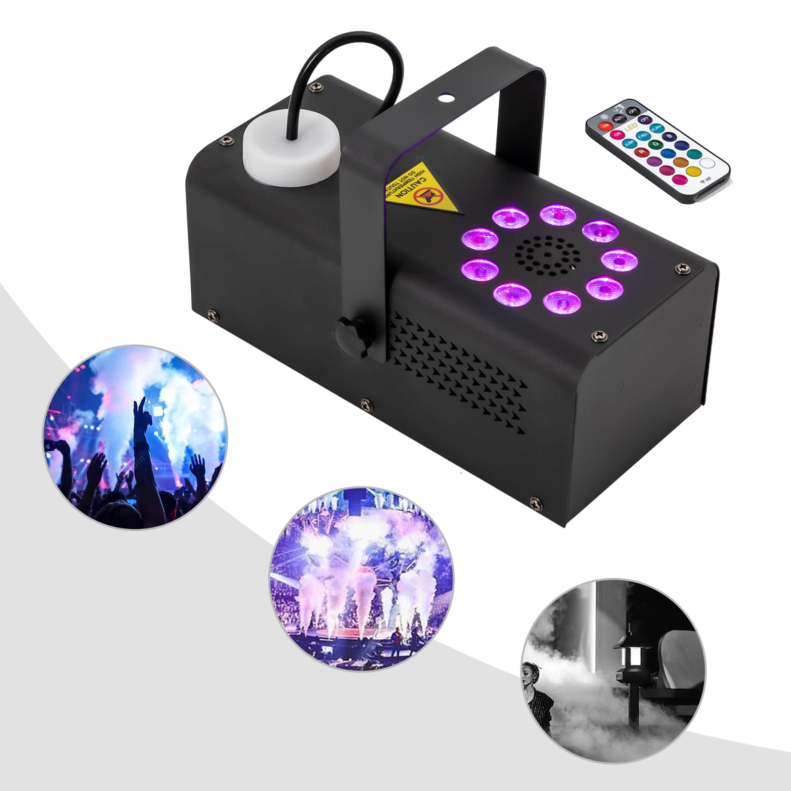 Macchina del Fumo 500 W, 9 LED per Palcoscenico Verticale, Effetto DJ Party, 3 Modalità di Cambio Colore per Palchi, Sale da Ballo, Bar, KTV, Feste di Compleanno