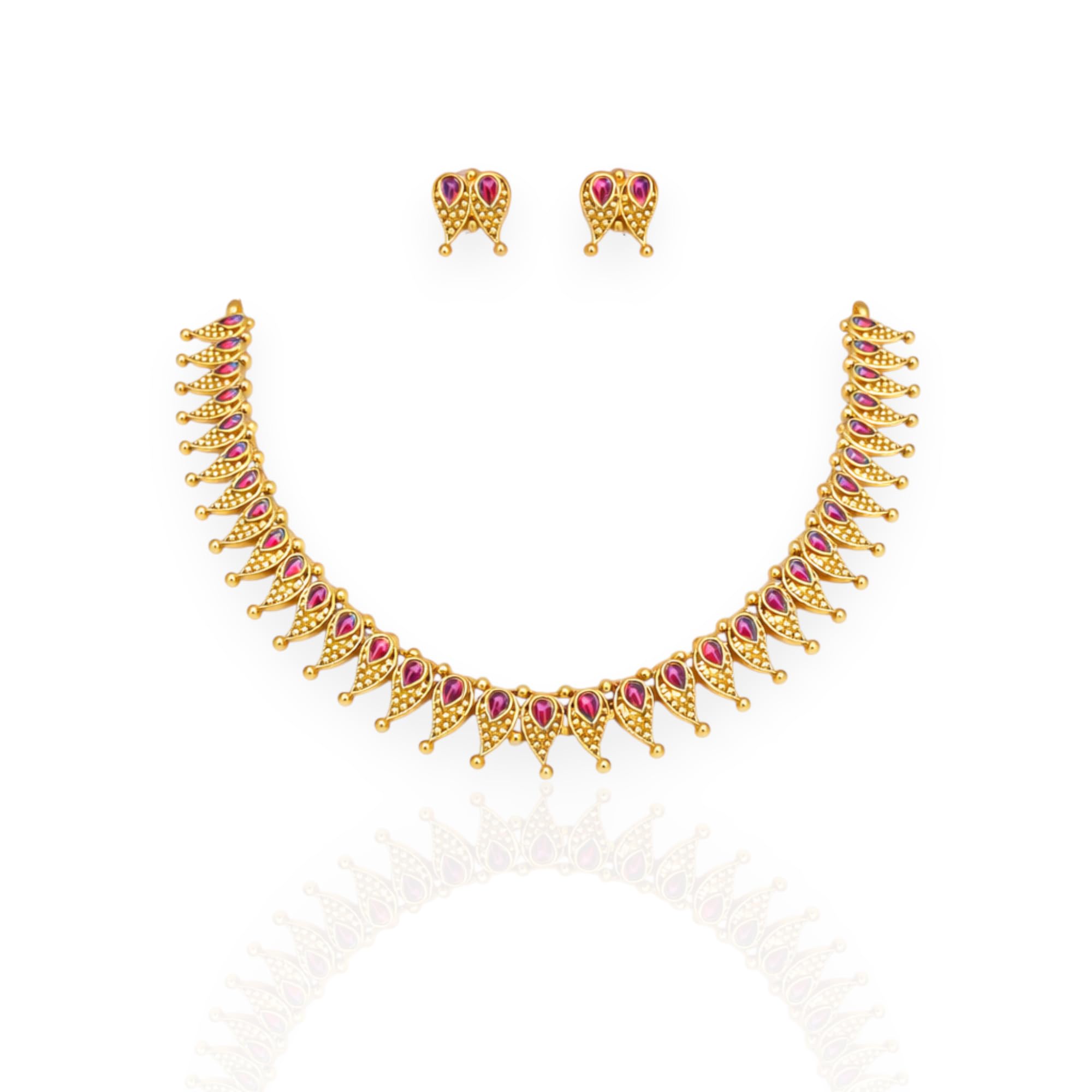 Mango Leaf Gold Matte Finish Bridal Necklace & Earring Set