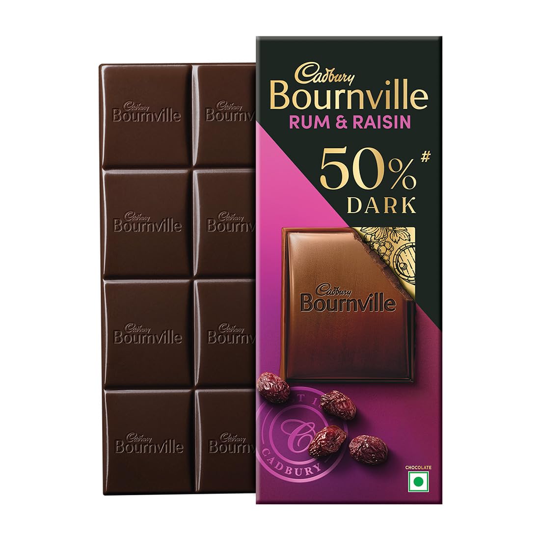 Cadbury Bournville Rum & Raisin 50% Dark Chocolate Bar, 78 g