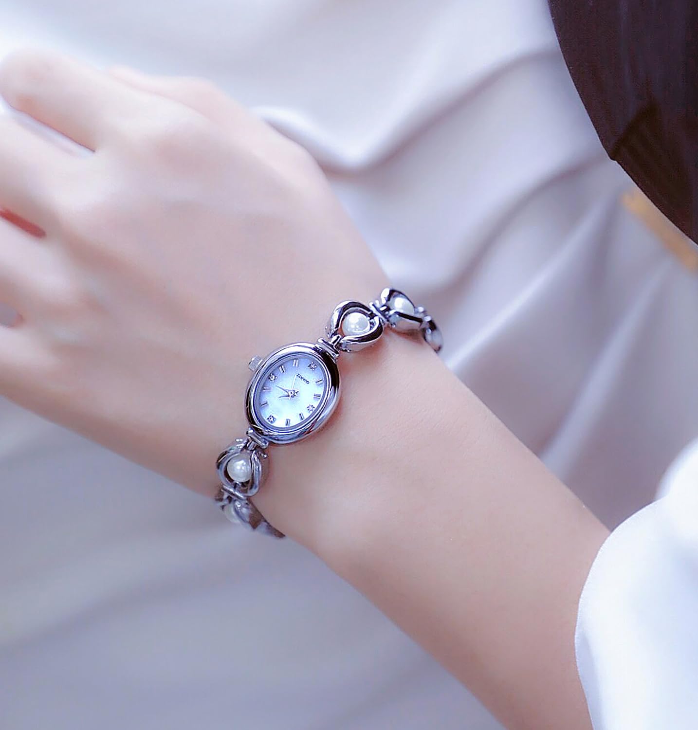 ADSBIAOYE Elegante orologio analogico da donna con perle e quadrante ovale, impermeabile, idea regalo
