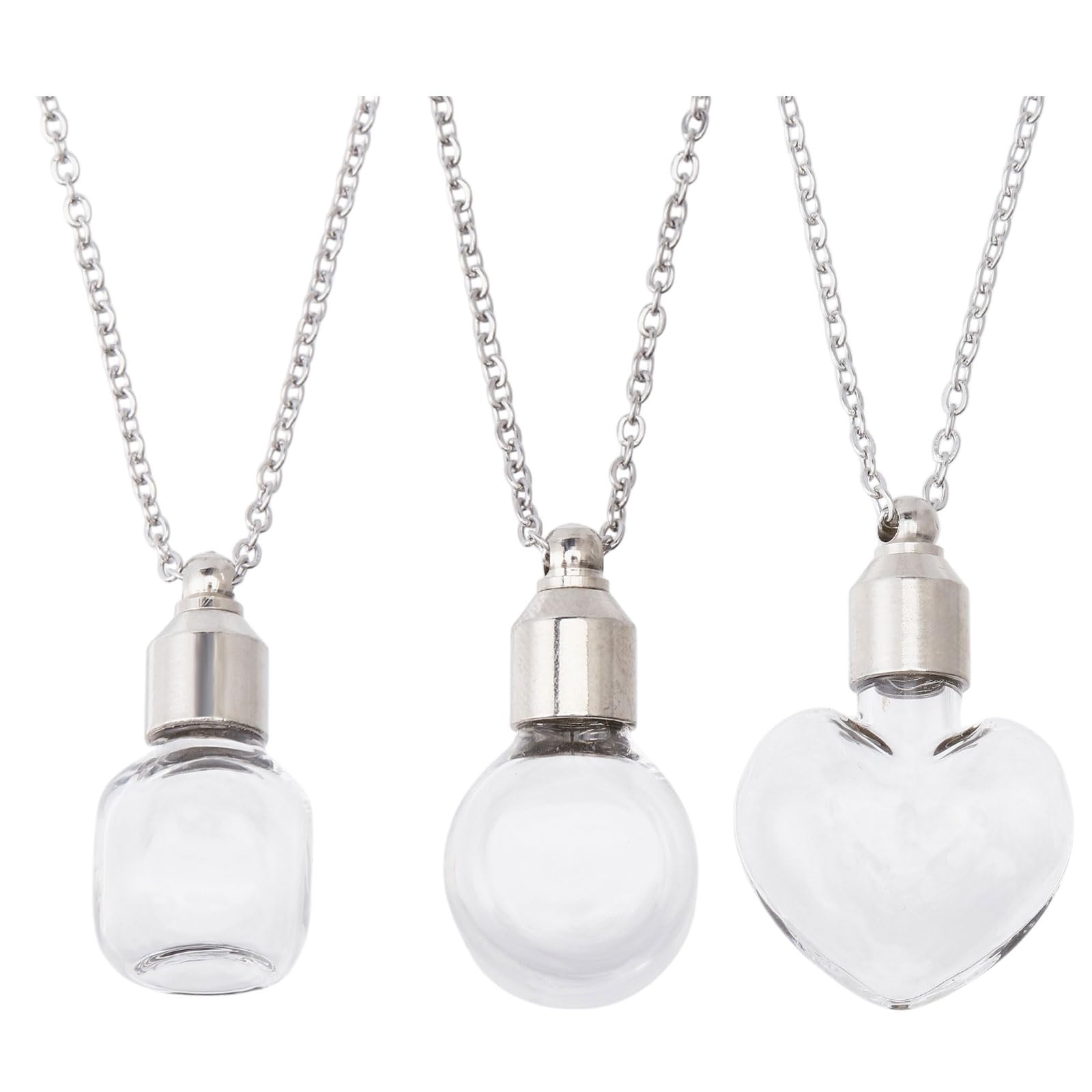 beinkmake 3Pcs Vial Necklace Heart Perfume Bottle Pendant Glass Ashes Holder Cremation Urn Necklace Mini Stainless Steel Pendants Blood Container