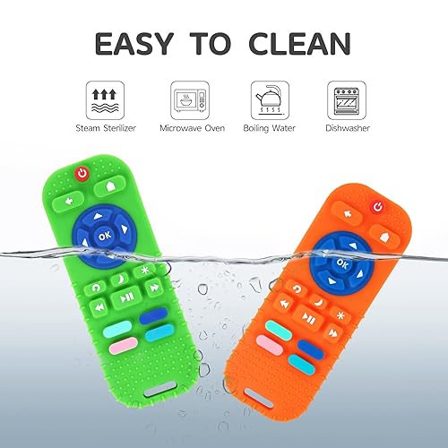 Miniatura 6 de Hooku Paquete de 2 mordedores de silicona para bebés de 0 a 6 y 6 a 12 meses, juguetes sensoriales para masticar y juguetes de control remoto para