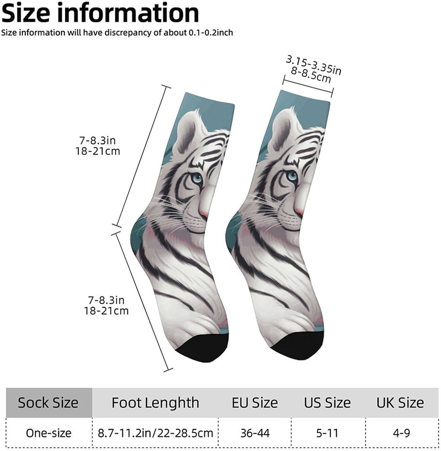 Moisture Wicking Socks, Breathable, Lightweight Crew Sock, Casual | Cute White Tiger Work Socks for Women Men, Elastic Soft Boot Socks for Travel, Seamless