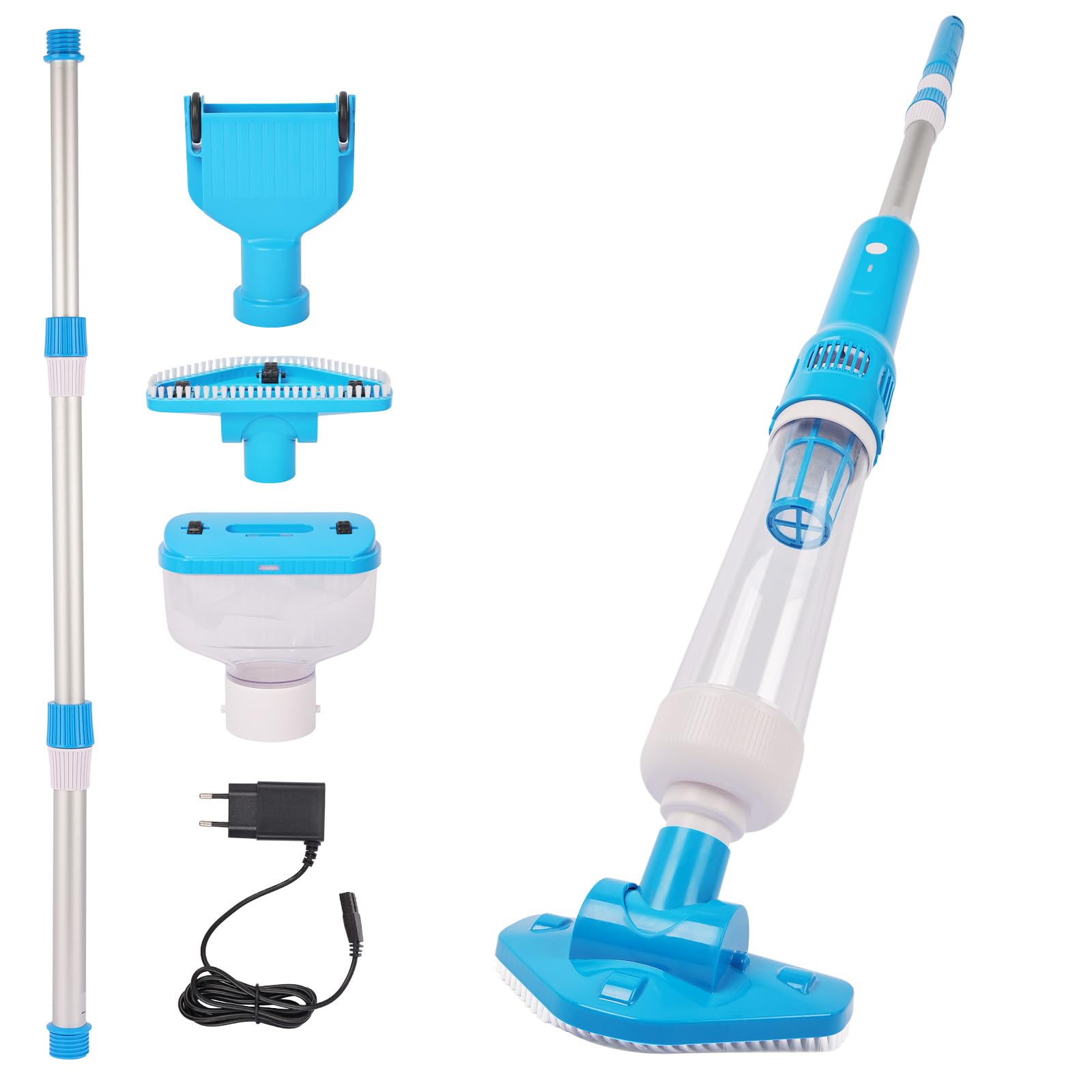 Aspirador de Piscina Batería Inalámbrico, 3 en 1 Limpiafondos Piscina Manual Carga Rápida de 1 Hora 35 L/min Succión Potente y Filtro de 50 μm para SPA Jacuzzi Piscinas Desmontables y Escaleras