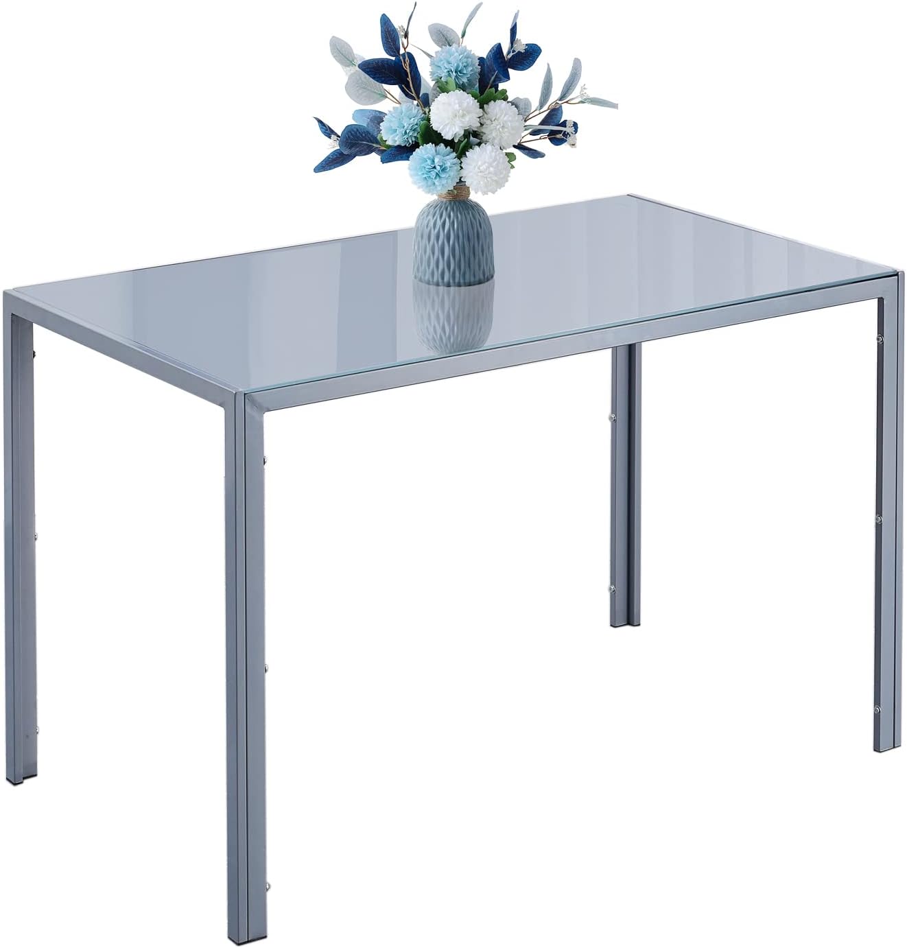 Gray Glass Dining Table Rectangular Kitchen Table for Home