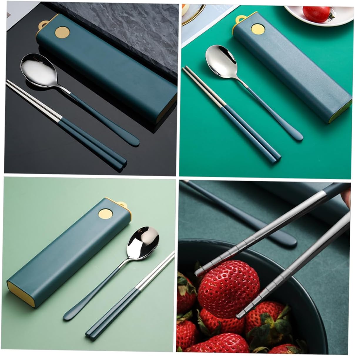 Stainless Steel Reusable Tableware Set with Carrying Box Portable Cutlery Kit Including Spoon and Chopsticks for Camping Picnic Travel and Everyday Home Use