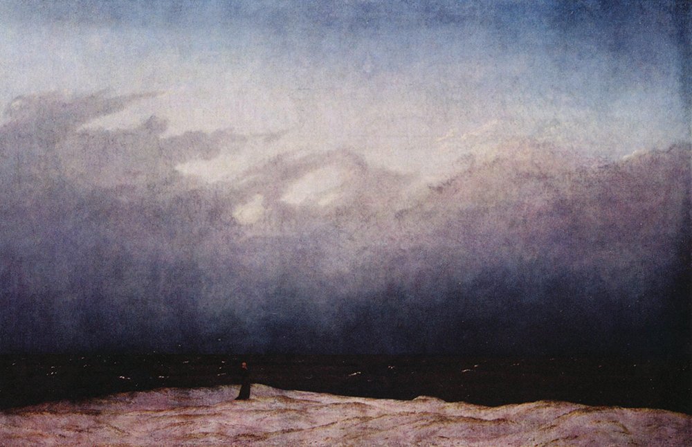 Caspar David Friedrich de alta calidad: Monk by The Sea mate mediano en marco marrón