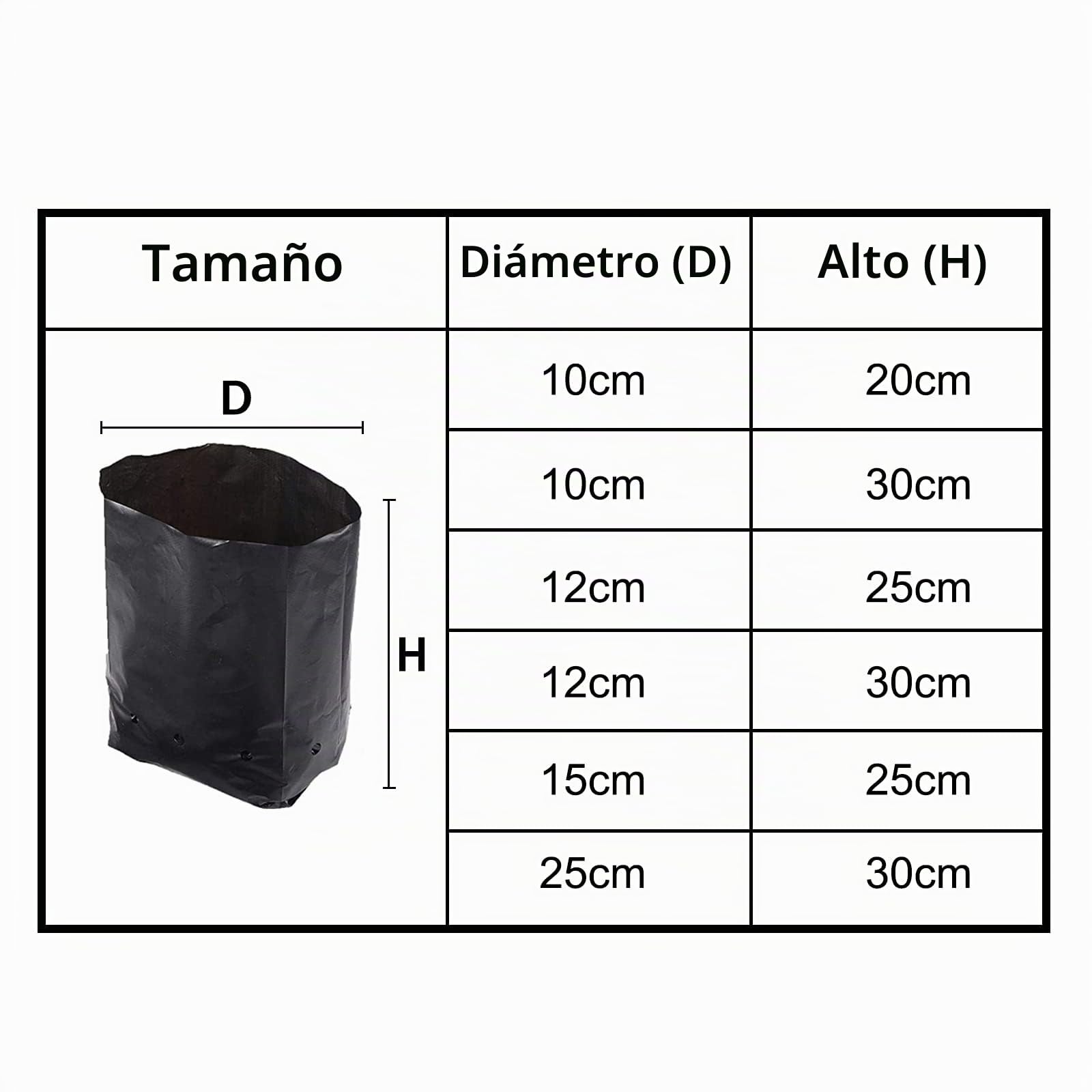 Bolsa para Plantas Paquete de 100 PE Bolsas para Cultivo de Plantas Engrosadas Biodegradables con Agujeros Transpirables Bolsas para Plántulas 25x30cm (DxH)