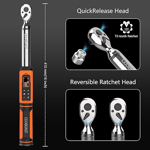 Miniatura 2 de Llave dinamométrica digital, llave dinamométrica electrónica de accionamiento de 38 con valor preestablecido (1.5-99.5 pies-libras2-135 Nm),
