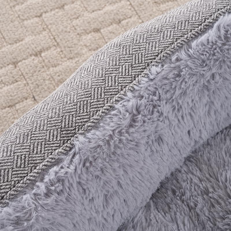 Happy Pets Luxury Orthopedic Pet Bed, F-Corduroy Foam, Brown or Light Gray Square Nest Bolster Design, Machine Washable Cover, for All Breeds (35" x 25" x 9", Light Gray Twill Square Nest)