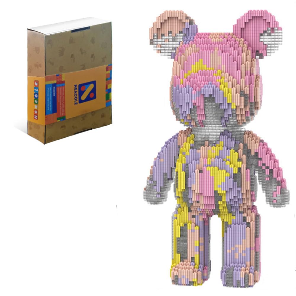 Neacole Bear Building Blocks (7220PCS) 43/46CM Bear Building Bricks, Micro 3D Animal Building Blocks for Adults & Kids,Home & Office Decor, Birthday & Valentine's Day Gifts (Pink Fluid Bear)