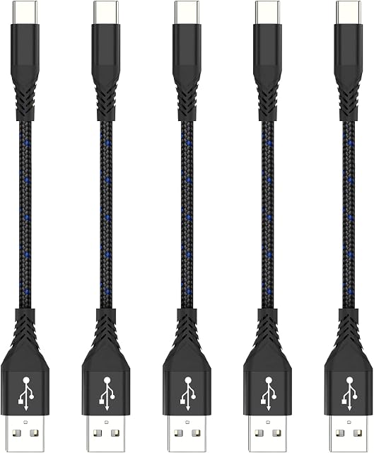 ADILIFT 20cm Short USB C Cable, [5-Pack 0.2m] 3A USB Type C Fast Charging Cable Nylon Braided USB A to USB C Charger Lead for Samsung Galaxy S20/10/9, Note 9/8, for Charger Station