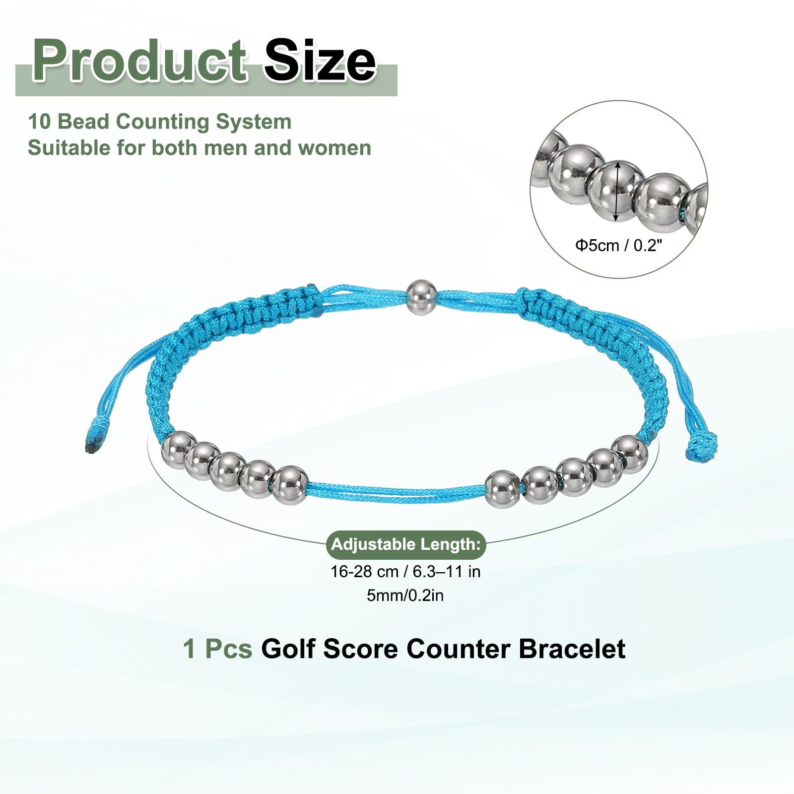 Braccialetto contatore colpi golf in acciaio inossidabile regolabile 16-28 cm blu