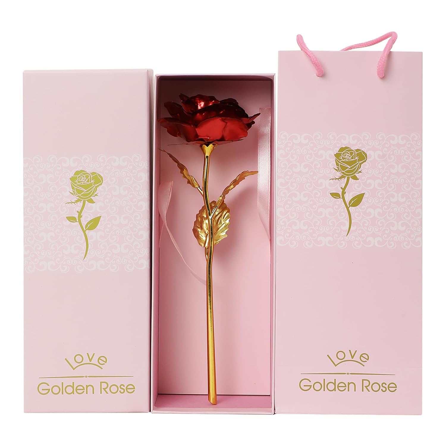 INTERNATIONAL GIFT Red Rose Flower with Golden Leaf with Gift Box with Carry Bag 29 cm x 10 cm x 10 cm (B01N5LJZNI) Amazon Price History, Amazon Price Tracker
