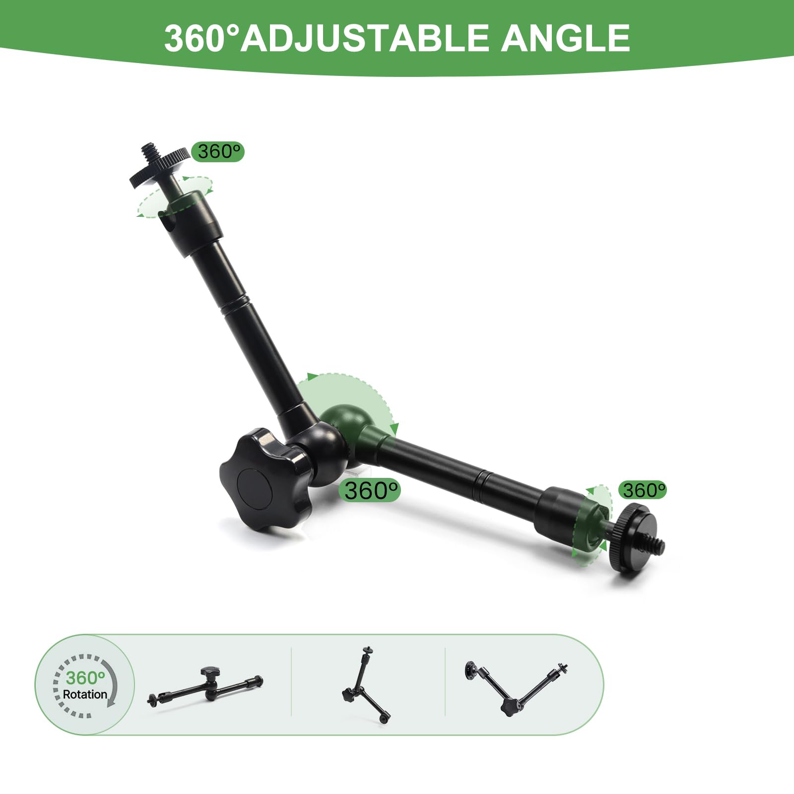 MOKOSE Brazo articulado mágico ajustable y superabrazaderas con rosca de 1/4 y 3/8 pulgadas para cámaras, monitores LCD/LED, cámara web