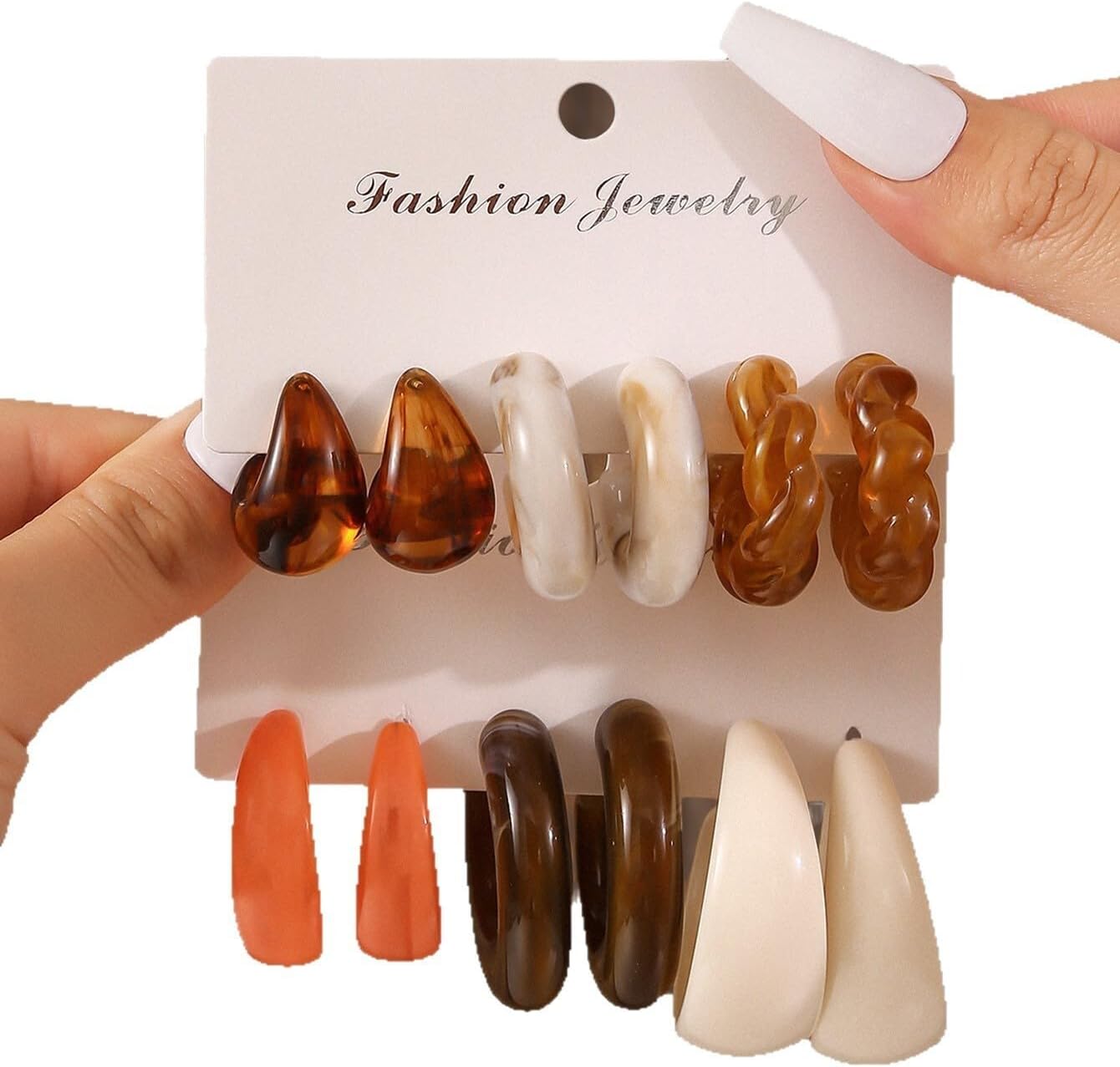 6 Pairs Vintage Hoop Earrings Set for Women, Chunky Creative Acrylic Earrings Lightweight Fall Winter Fashion Jewelry Gifts - Image 3