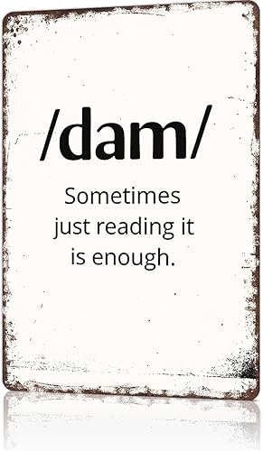 FANPOK Funny Vintage Metal Sign Phonetic 'dam' Print Poster Wall Art for Home Living Room Office Bar Decor 8X12inch