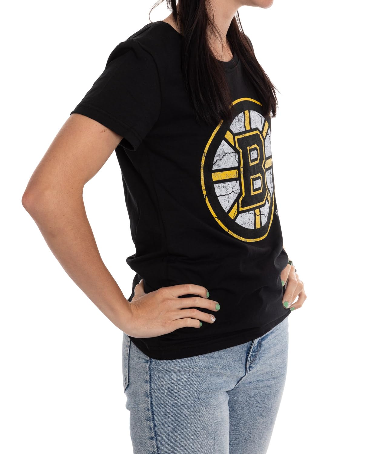 Calhoun NHL Surf & Skate Women's Distressed Print Fitted Crew Neck Premium T-Shirt (Edmonton Oilers, X-Large) — view 3