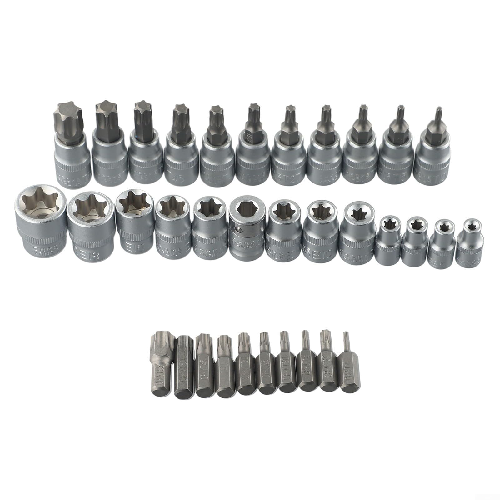 Set di 34 pezzi per chiavi a bussola Torx e punte, in acciaio al cromo vanadio, incluse punte di sicurezza T60, E4-E20 maschio/femmina, riparazione automobilistica