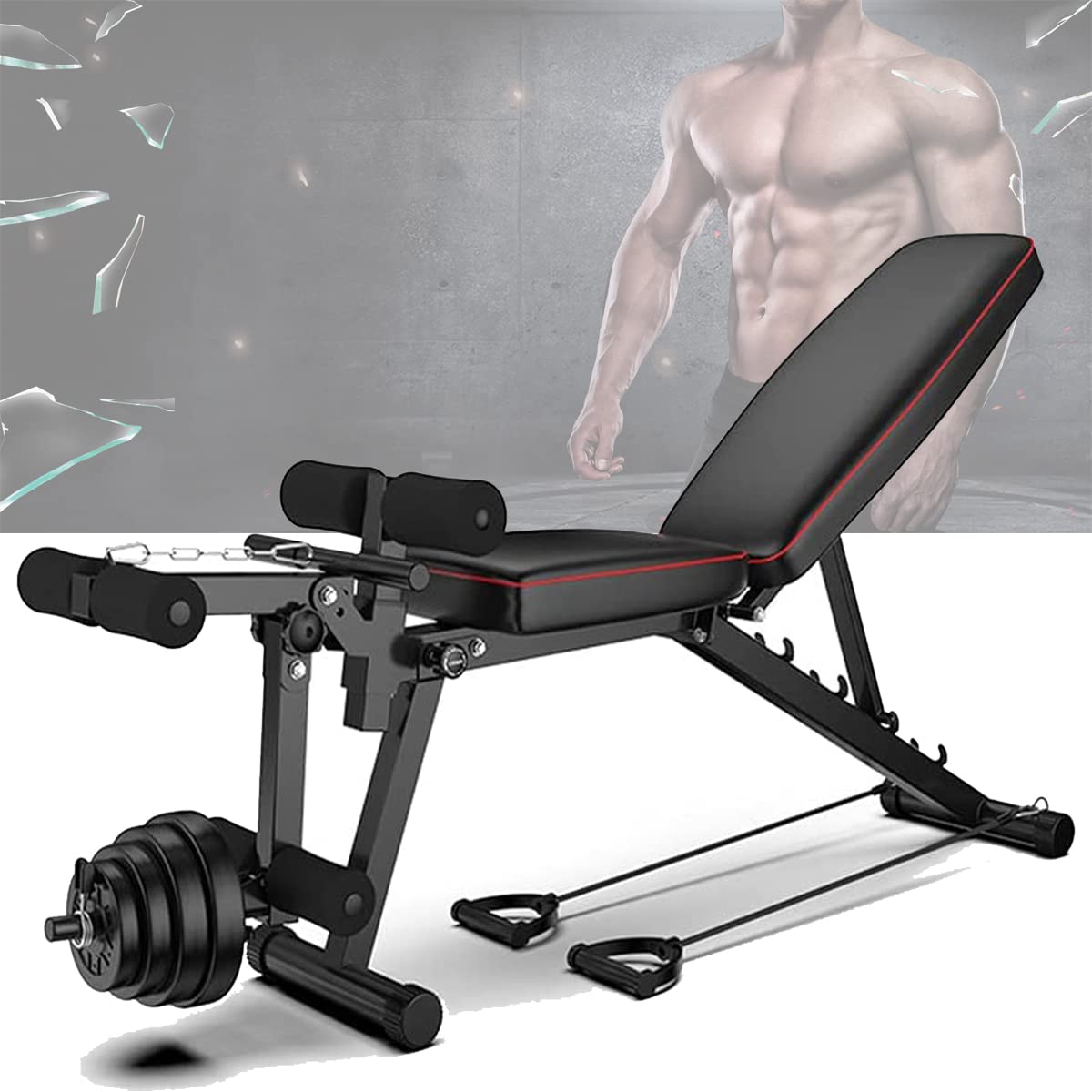 Banco de Pesas Ajustable para Fitness Banco de Musculación Multifunción para Entrenamiento, Abdominales Plegable Banco Gimnasio, Carga Máxima 250 Kg(132 * 113 * 46cm)