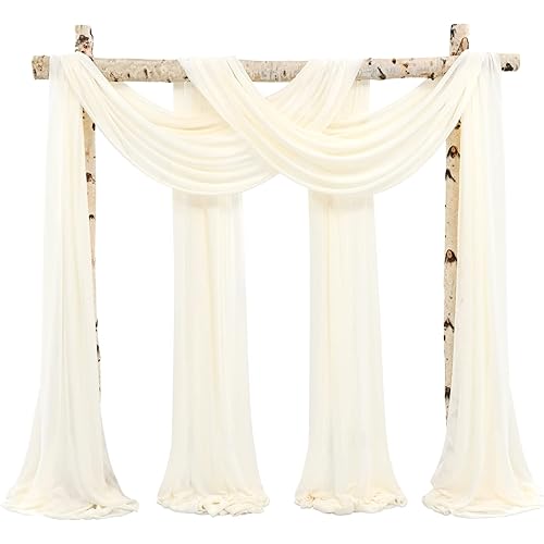 Wedding Arch Draping Fabric,4 Panels 28"x20ft Ivory Wedding Arch Drapes for Ceremony Chiffon Fabric Drapes Arbor Drapery Wedding Arch Decorations for Reception Sheer Backdrop Curtains for Party Swag