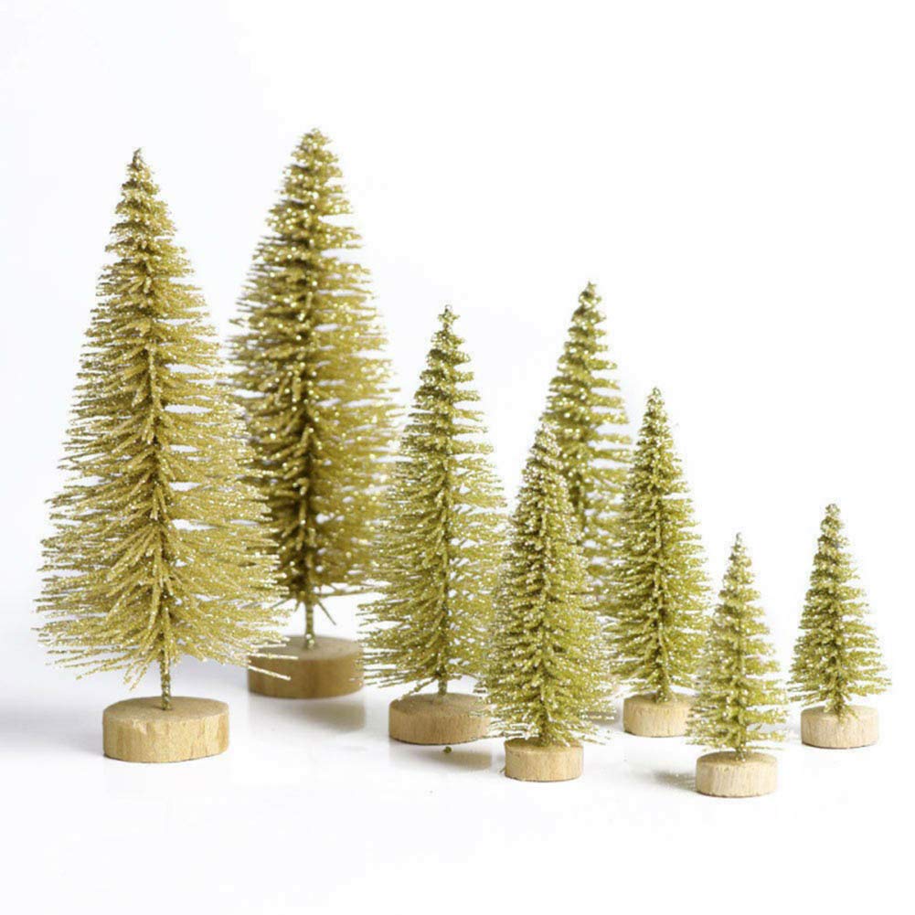 Brussel Mini árboles de Navidad nevados mini pino árboles falsos con base de madera adorno de fiesta de Navidad árboles de mesa decoración de vacaciones dorado