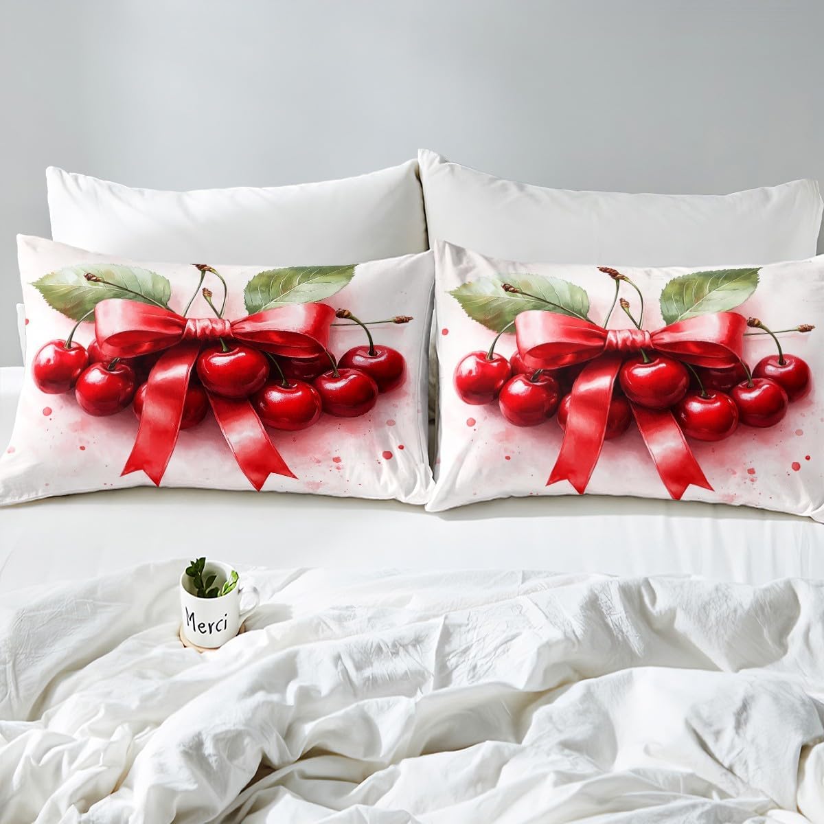 jejeloiu Girls 3D Cherry Comforter Cover Toddler Bowknot Bedding Set for Kids Boys Tropical Fresh Fruit Print Pattern Duvet Cover Room Decor（No Comforter